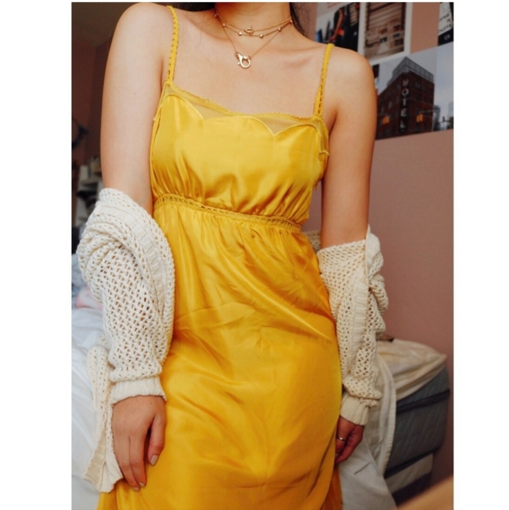 Anthropologie  silk safforn yellow dress